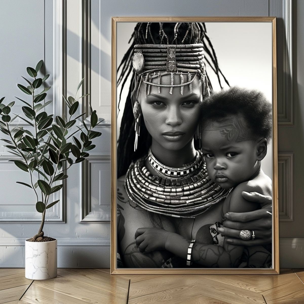 Schwarze Frau Print: Tribal Halskette, Afroamerikaner Dekor (Digitaler Download)