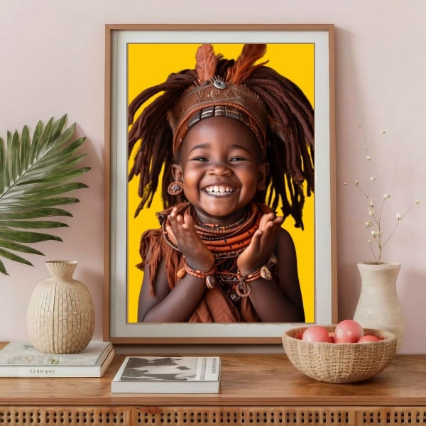 Happiness Artwork - Joyful African Poster - Smiling Child Artwork for Cute Little Black Girls' Room Decor