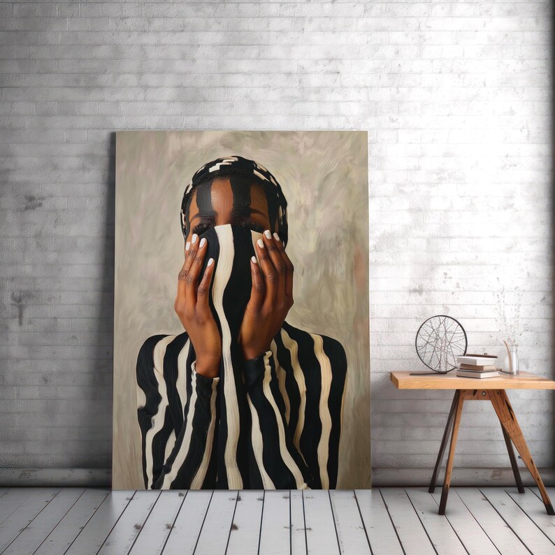 Afrocentric Abstract Black Woman Wall Art, Neutral Black and White ...