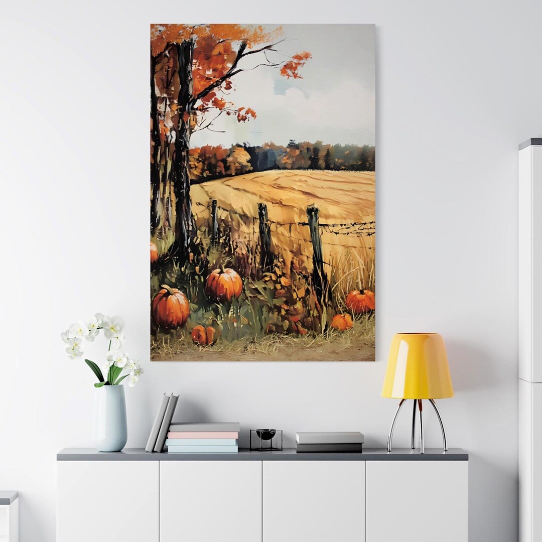 Rustic Fall Landscape Canvas: Pumpkin Field Farmhouse Decor - Etsy