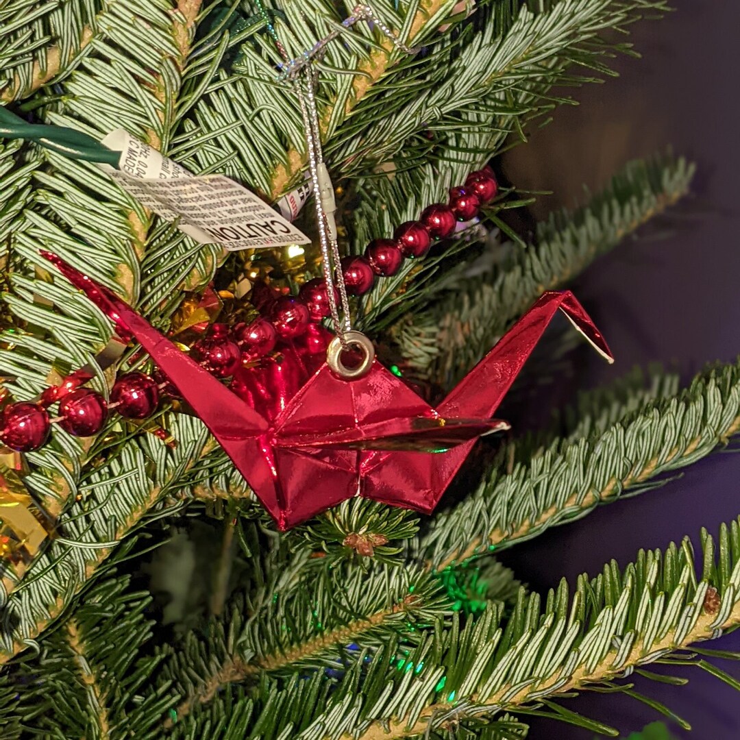 Handmade Origami Crane Ornament | Reflective Paper Christmas Ornament ...