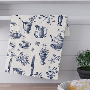 Toile De Jouy Kitchen Towel Housewarming Gift For Home Cotton Dish Towel House Warming Gift Kitchen Tea Towels New Home Gift For Grandma