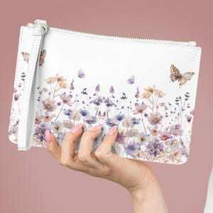 Floral Wristlet Clutch Purse Organizer Makeup Pouch Travel Accessory Gift Idea Evening Handbag Small Compact Stylish Bag Feminine Design