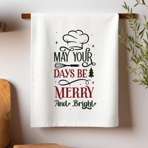 Christmas Kitchen Towel Holiday Kitchen Decor Stocking Stuffer Gift Farmhouse Days Be Merry Winter Home Decor Hostess Teacher Present