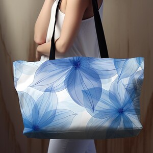 Blue Toile Weekender Tote Bag Large Travel Bag Mom Gift Oversized Boho Beach Bag Satchel Bag Beach Tote Bag Toile Weekender Bag Cruise Gift