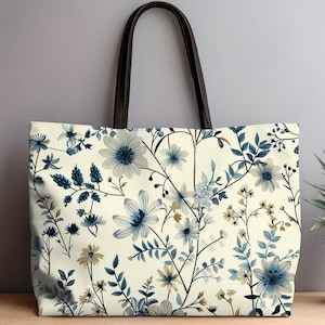 Weekender Tote Bag Blue And White Toile Shoulder Bag Large Travel Bag Weekend Bag Mama Gift Oversized Beach Bag Satchel Bag Birthday Gift