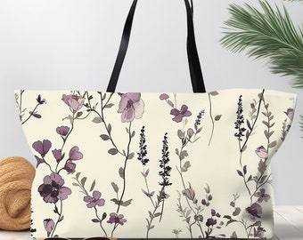 Purple Floral Toile Weekender Tote Bag Women&#39;s Travel Bag Large Shopping Bag Beach Bag Vacation Cruise Tote Bag Overnight Bag Gift For Her