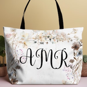 Personalized Weekender Bag With Spring Floral Pattern Tote Large Size Summer Carrier for Travel Weekend Storage Black Handle Portable Design