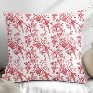 Square Throw Pillow Red And White Toile Decor Pillow Gift For Mom Cute Couch Pillow Decorative Pillows Gift For Grandma For Christmas Gift