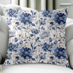 Square Throw Pillow Blue And White Floral Decor Pillow Gift For Mom Cute Couch Pillow Decorative Pillows Gift For Grandma For Christmas Gift