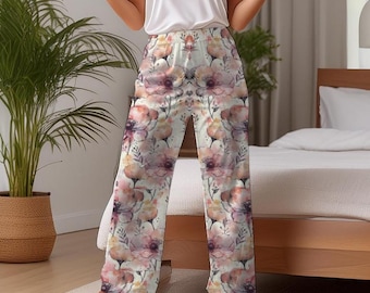 Floral Lounge Pants for Women Sleepwear Clothing for Bedroom Casual Wear Womens Pajamas Elastic Waist Drawstring Detail Soft Fabric Pink