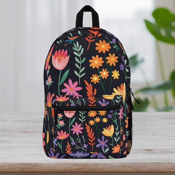 Black Floral Backpack Laptop Bag School Carrier Professional  display picture 1