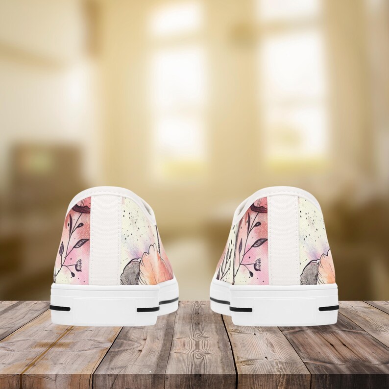 Bride Sneakers Watercolor Floral Canvas Design Comfort Walking Shoe Summer Style Fashion Forward Women Shoes Birthday Gift Beautiful Hand Painted Design Low Top Sneaker Machine Washable Everyday Wear Casual Footwear