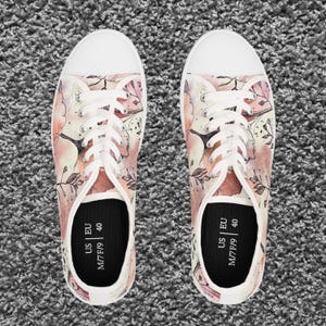Bride Sneakers Watercolor Floral Canvas Design Comfort Walking Shoe Summer Style Fashion Forward Women Shoes Birthday Gift Beautiful Hand Painted Design Low Top Sneaker Machine Washable Everyday Wear Casual Footwear