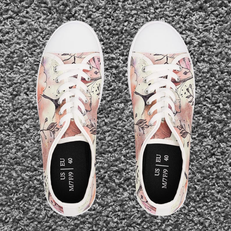 Bride Sneakers Watercolor Floral Canvas Design Comfort Walking Shoe Summer Style Fashion Forward Women Shoes Birthday Gift Beautiful Hand Painted Design Low Top Sneaker Machine Washable Everyday Wear Casual Footwear