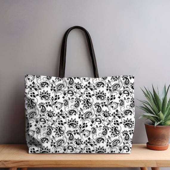 Black And White Paisley Weekender Tote Bag Large Travel Bag Mama Gift Oversized Beach Bag, Satchel, Beach Tote Bag Paisley Weekender Bag