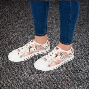 Bride Sneakers Watercolor Floral Canvas Design Comfort Walking Shoe Summer Style Fashion Forward Women Shoes Birthday Gift Beautiful Hand Painted Design Low Top Sneaker Machine Washable Everyday Wear Casual Footwear