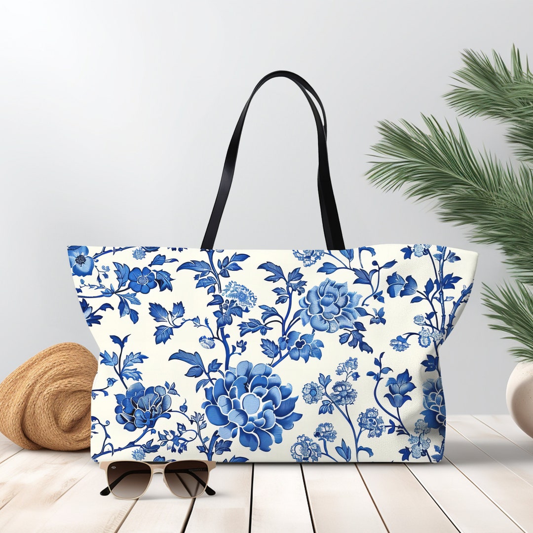 Bright Blue & Multicolored Floral Tote