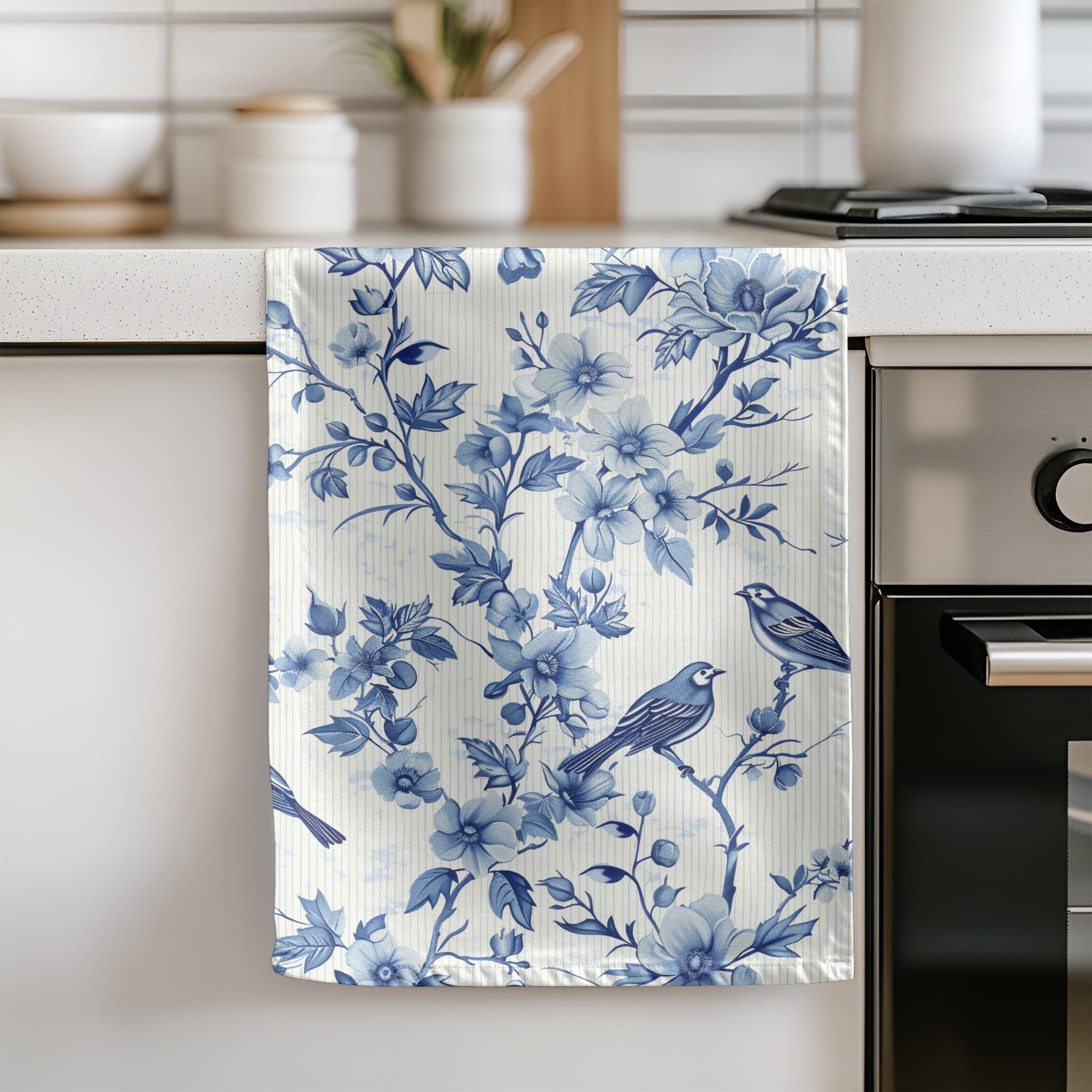 Blue Floral Kitchen Hand Towel Farmhouse Decor Housewarming Gift Kitchen Dish Towel Cottage Decor Bird Lover Gift Kitchen Essential Mom