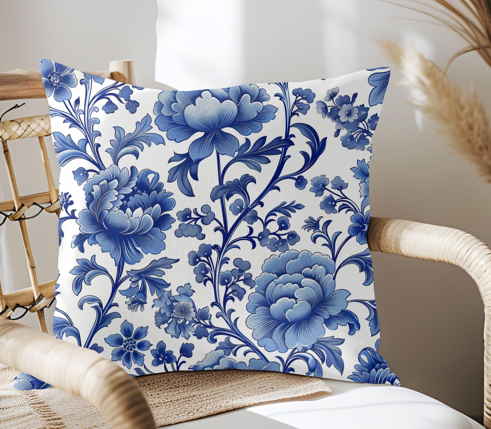 Spring Toile Blue Blue Floral Pillow Toile Design Modern Style Coastal Theme Bedroom ...