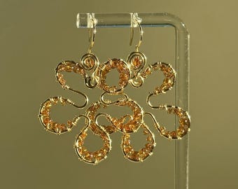 Tropical Flower Earrings in Gold  - Handmade, Unique, Tarnish-Resistant