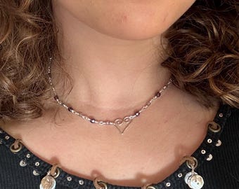 Purple Heart Y-Necklace in Silver -  Handmade, Unique, Tarnish Resistant