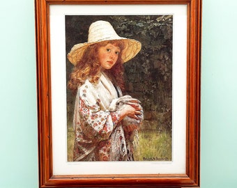 Lámina artística vintage enmarcada en vidrio "Su favorita" de Frederick Samuel Beautmont