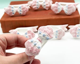 Vintage Ceramic Bow Napkin Rings - Set of 7 Coquette Table Decor