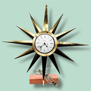 Vintage 1960s MCM Ingraham Messing Retro Starburst Uhr, Mid Century Wohnkultur, Vintage Spike Uhr, Einzigartige Wanddekoration