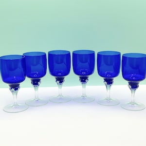 Vintage Set mit 6 Martello Kobalt Wasserkelchen von Libbey Glass Company, Kobaltblaue Glaswaren, Kobaltblaue Tischlandschaft