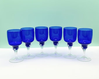 Vintage Libbey Martello Kobalt Wasserkelche - Set mit 6