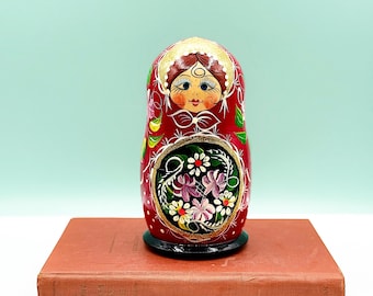 Muñecas rusas Matryoshka Babushka, 5 piezas, fresas Khokhloma pintadas a mano en rojo y azul, regalo tradicional de madera. Ref.:F5M4Z
