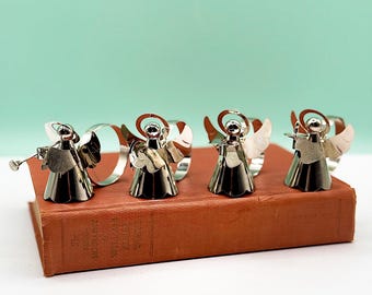Vintage Silver Plated Angel Napkin Rings, Set of 4, Christmas Table Decor