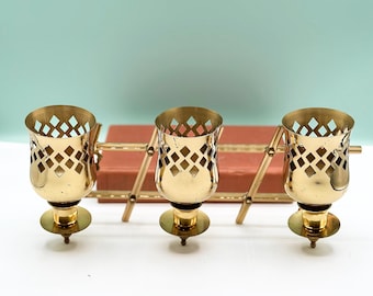 Vintage Brass Lattice Wall Sconce: Cottagecore Candlestick Holder