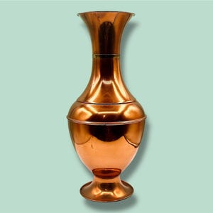 Vintage Large Copper Vase with Brass Accents, Unique Copper Pot, Copper Plant Pot, Large Vintage Vase