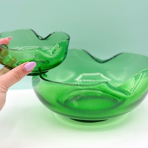 Ensemble de bols en verre Anchor Hocking vintage, ensemble Chip and Dip, bols en verre modernes du milieu du siècle, vert avocat