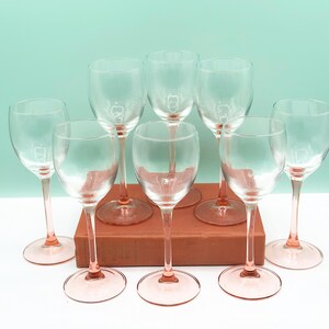Vintage Pink Stem Wine Glasses, Vintage Barware, Pink Glassware, Vintage Wine Glasses, Blush Rose Glassware, Wine Lovers