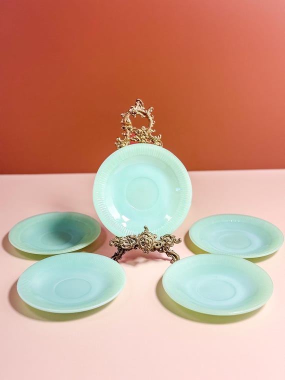 Vintage Fire-king Jane Ray Jadeite Saucers, Anchor Hocking MCM