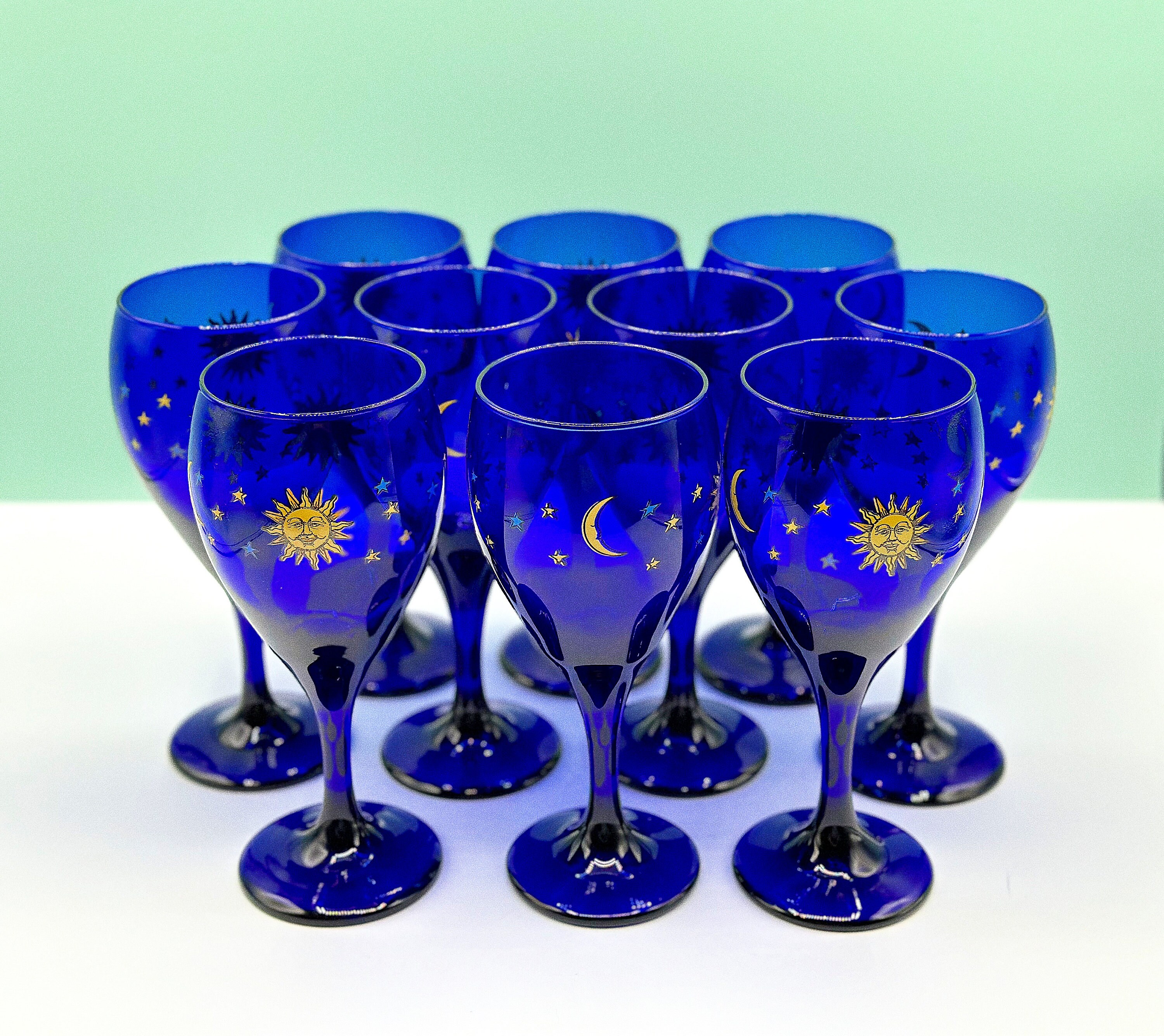 Vintage Libbey Celestial Wine Glasses, Cobalt Blue Glass Wine Steamed