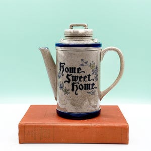 Vintage 1970s Cottage Core Home Sweet Home Blue Speckled Tea Pot, Made in Japan, Cottage Kitchen Serving, Kitschy Teapot