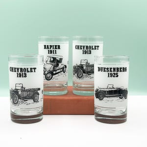 Ensemble vintage de 4 verres à bière Libbey Classic Car, voitures anciennes, Napier 1911, Chevrolet 1913, Duesenberg 1925, cadeaux pour collectionneur de voitures