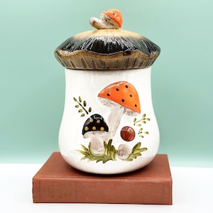 Vintage 1970s Merry Mushroom Large Canister, Laurentian, Mushroom Cookie Jar, Flour Sugar, Retro Kitchen Decor, Sold Individually