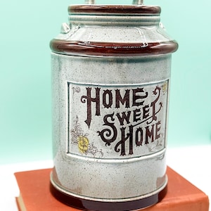 Vintage 1970s Cottage Core Home Sweet Home Speckled Canister, Cookie Jar, Made in Japan