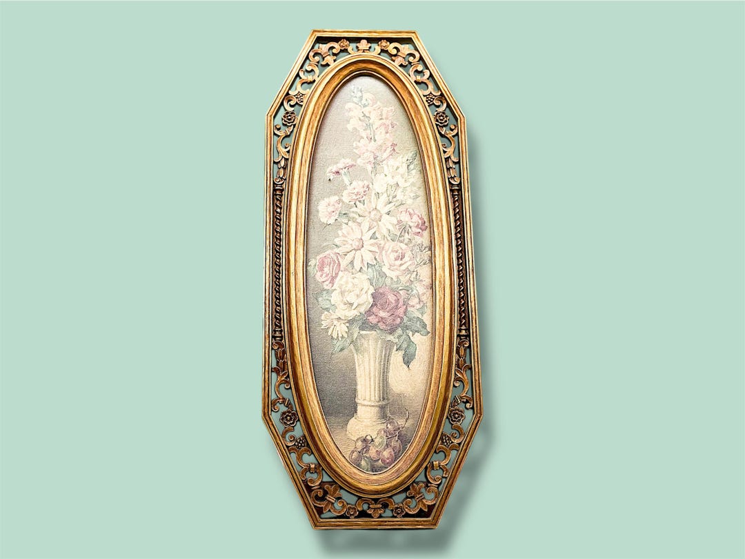 Vintage Rococo Frame Vintage 1960s Syroco Rococo Frame With Italinette Floral Print, Oval ...