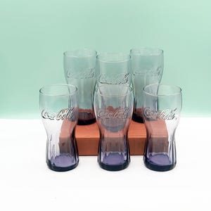 Vintage Set of 6 Purple Plum Coca Cola Retro Glasses, Classic Soda Fountain Glasses, Vintage Water Tumblers, Vintage Coca Cola Glasses