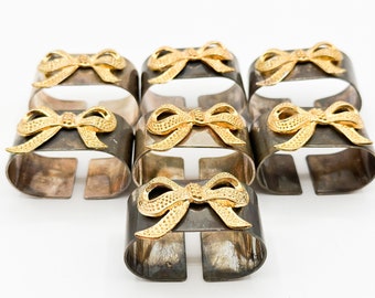 Vintage Set of 8 Silver Plated and Brass Coated Napkin Rings, Coquette Home Decor - Unpolished