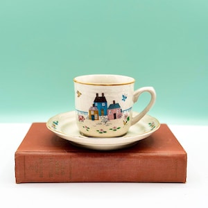 Vintage Heartland Teacups and Saucer Sets, International Japan Stoneware, Country Cottage Farm Scene, Vinatge 80s, Sold Individually