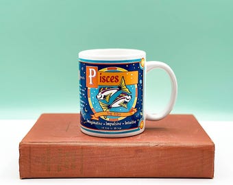Vintage Pisces Sternzeichen Horoskop Becher, Celestial, Horoskop, Astrologie, Die Fische 90er Jahre Y2K