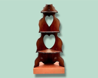 Vintage Heart Cutout Wood Trinket Knick Knack Corner Shelf, Vintage Curio Shelf, Cottage Core Home Decor, Plant Stand