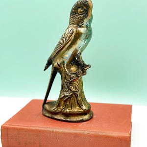 Vintage Solid Brass Budgie Parakeet Parrot Statue, Heavy Brass Bookend, Bird Figurine, Unique Brass Animal, Brass Bird, Gift for Bird Lover